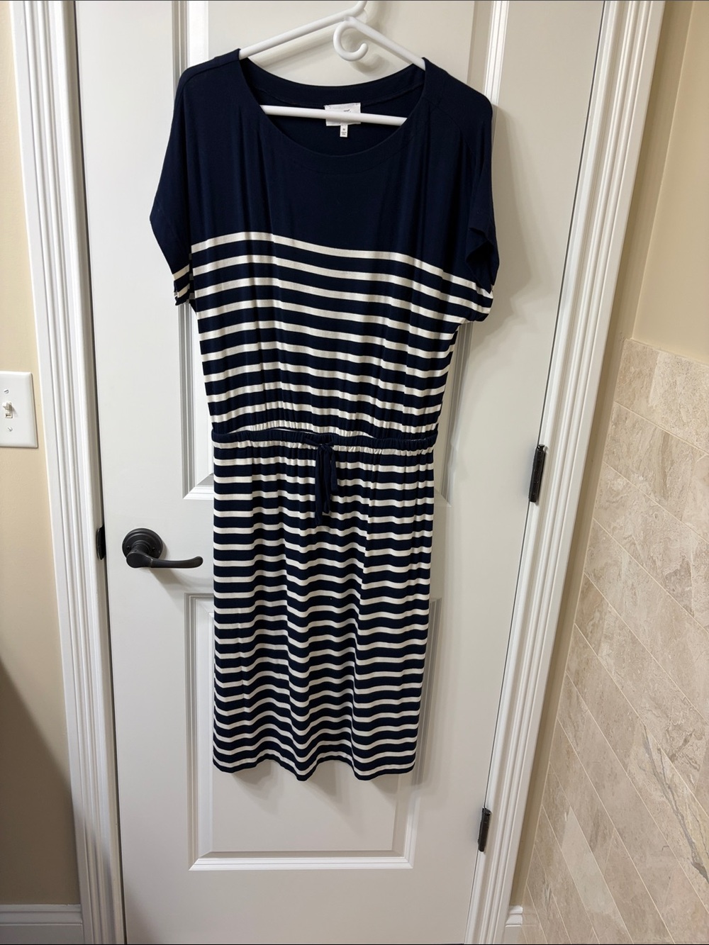Soma Navy and White Striped Drawstring Midi Dress